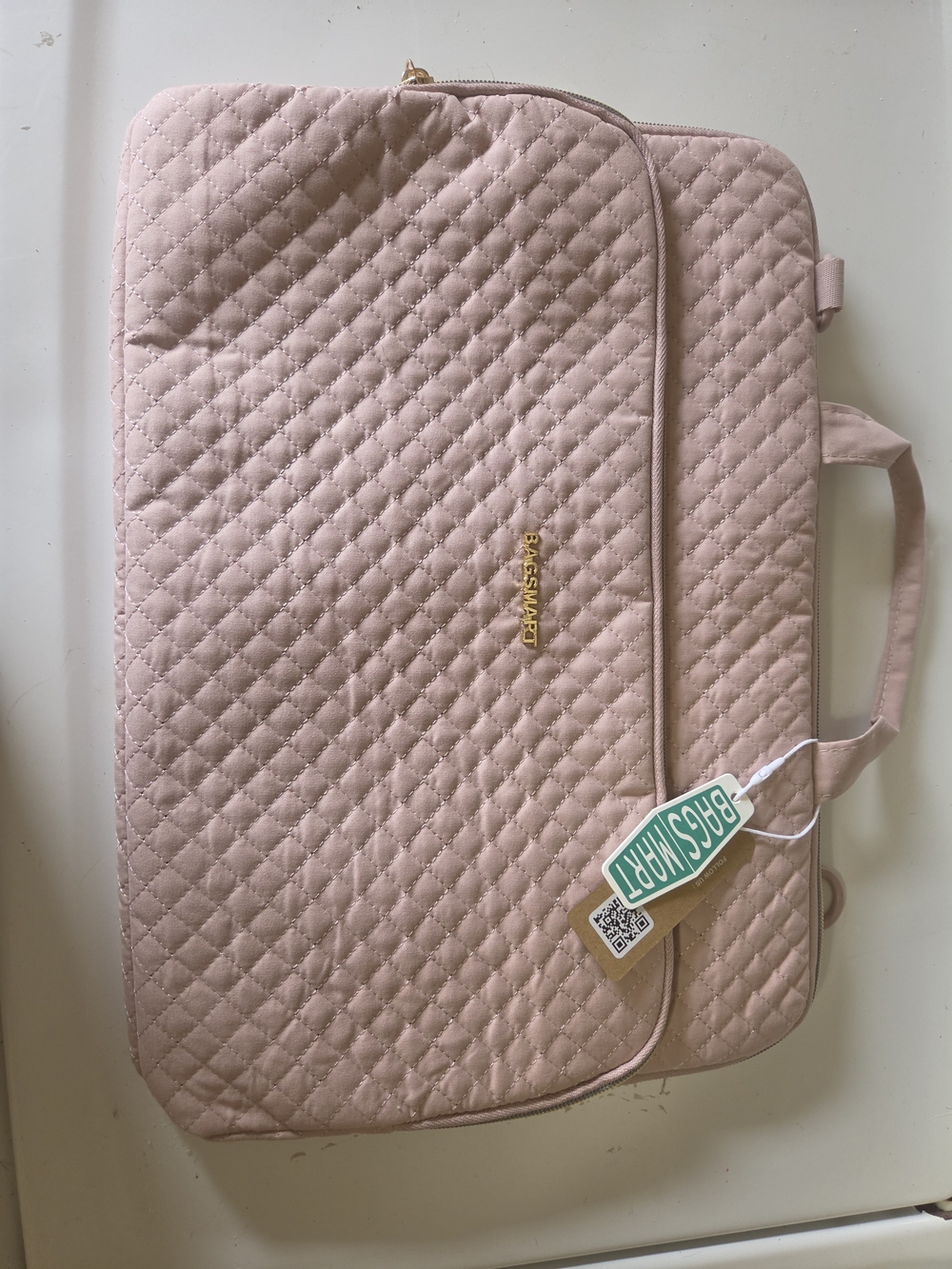 Bagsmart Quilted Pink Laptop Tote Bag